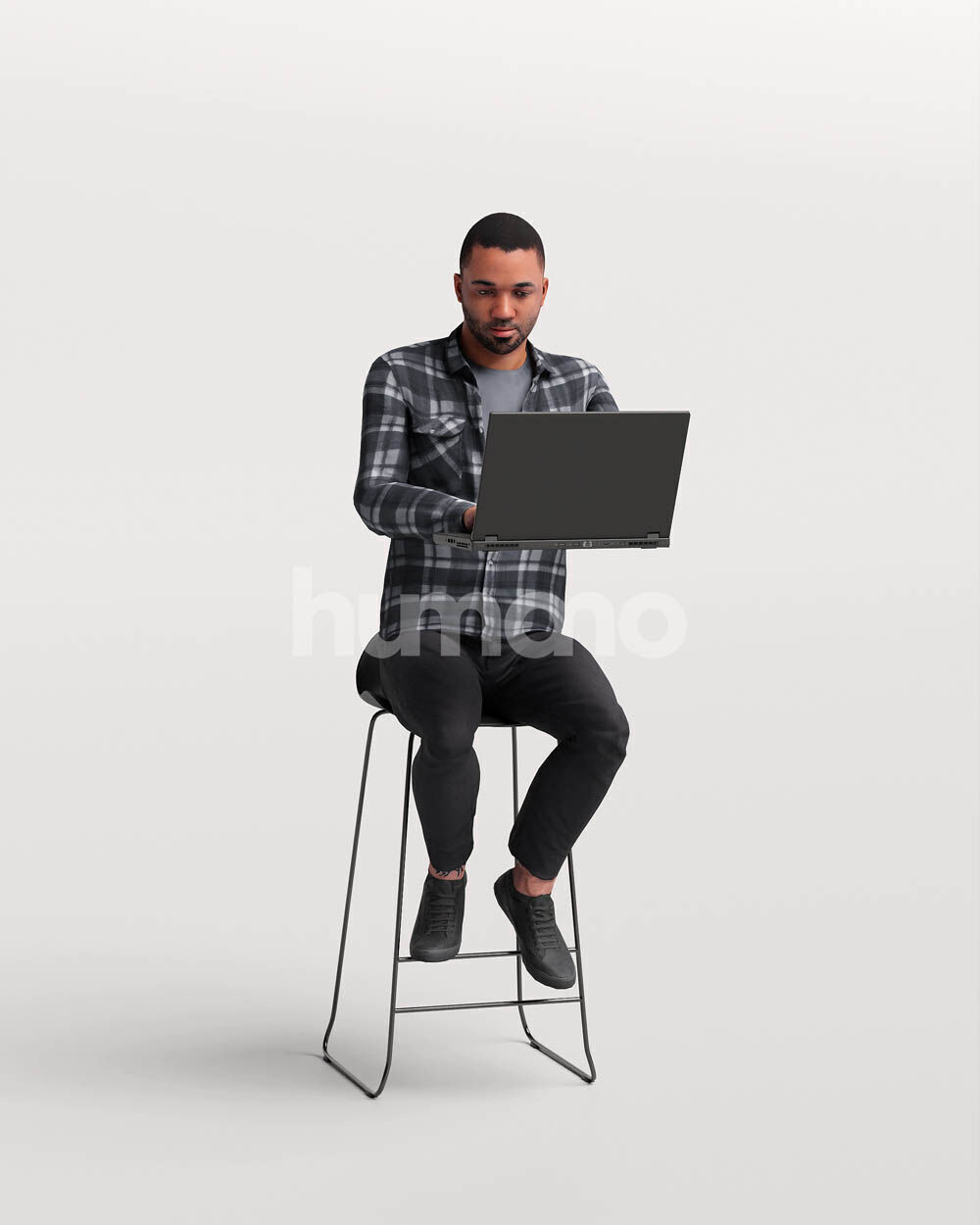 Humano Man sitting on a stool working on laptop -2502-063-2863 3D model_4