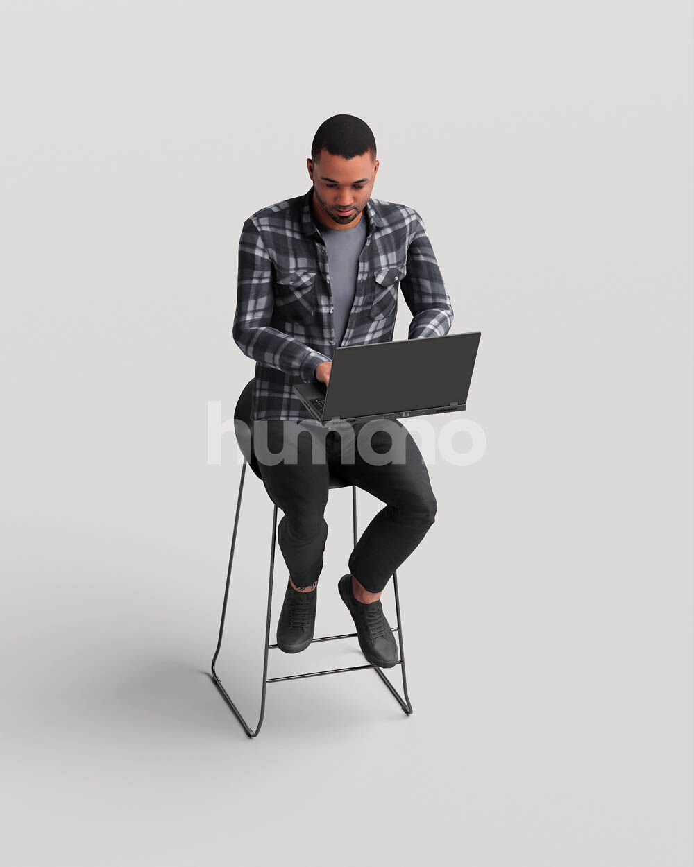 Humano Man sitting on a stool working on laptop -2502-063-2863 3D model_11