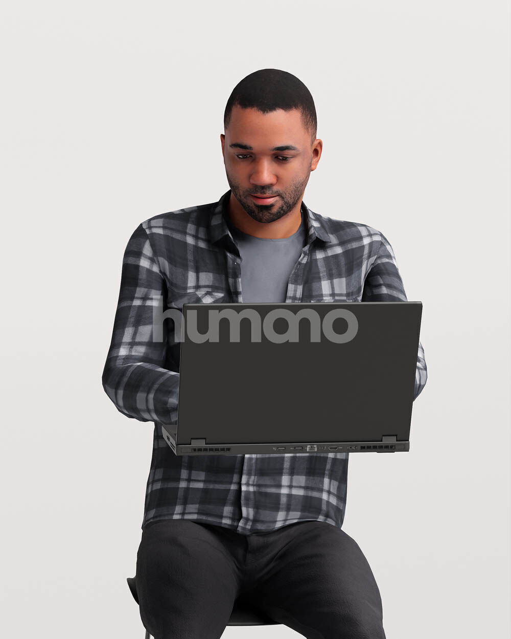 Humano Man sitting on a stool working on laptop -2502-063-2863 3D model_9