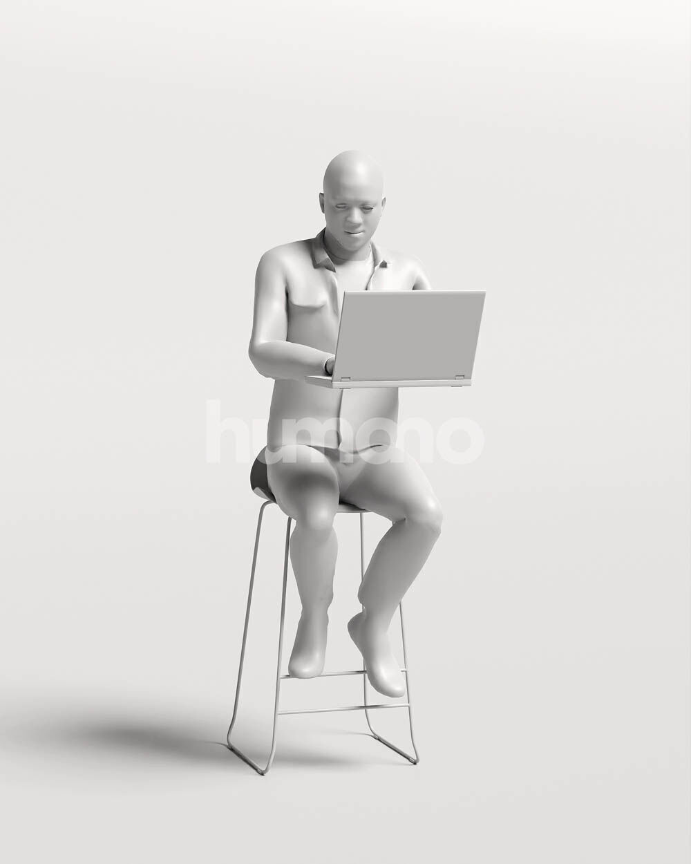 Humano Man sitting on a stool working on laptop -2502-063-2863 3D model_3