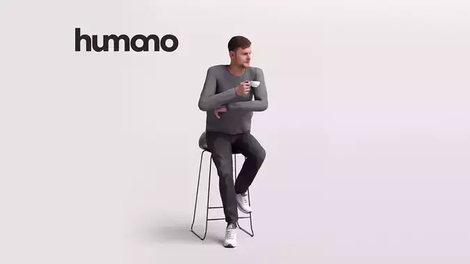 Humano Man sitting on a stool drinking coffee -2502-056-2633