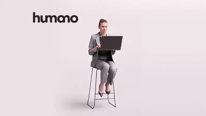 Humano Woman sitting on a stool working on laptop -2502-046-3926