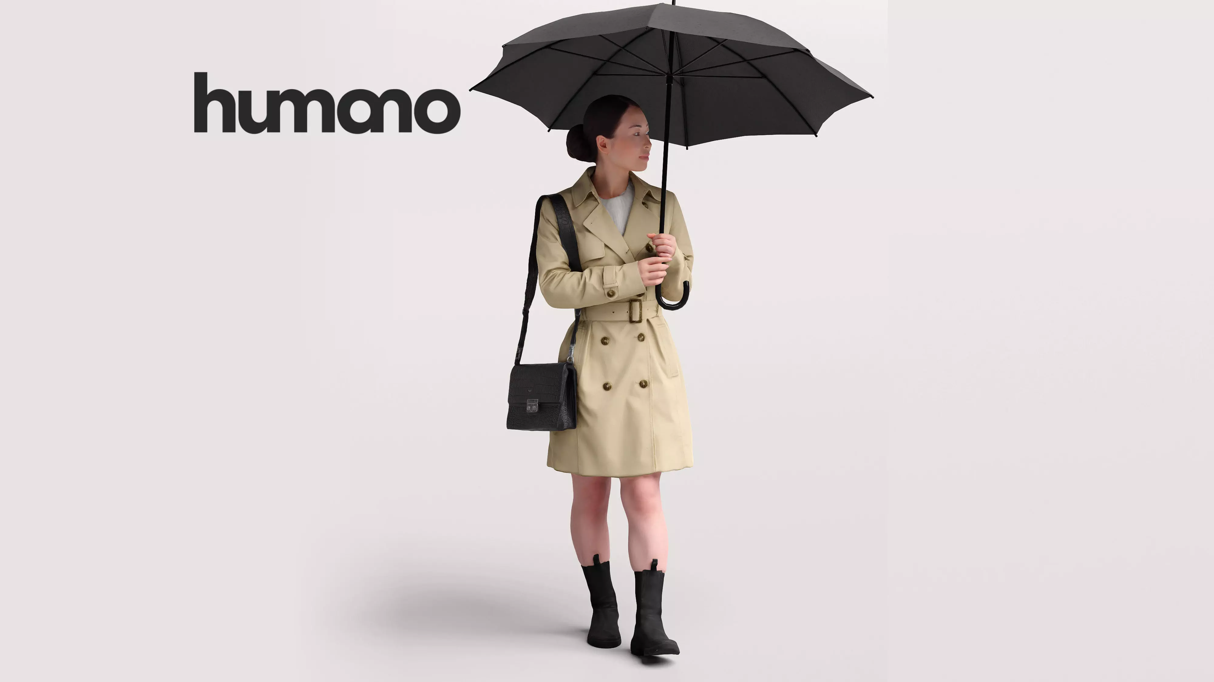 Humano Woman walking in coat  with umbrella -2503-083-5246 3D model_0