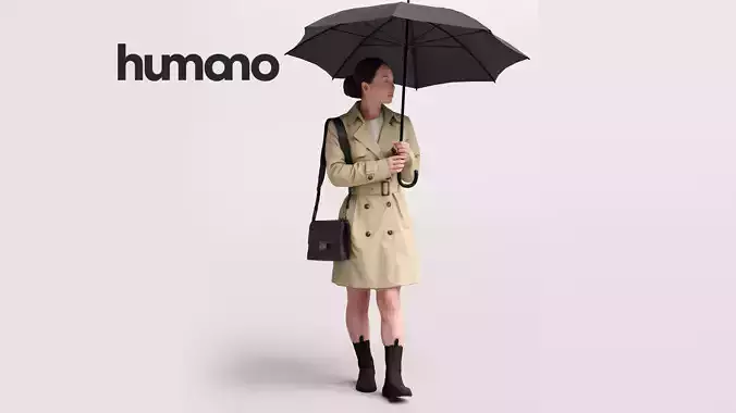Humano Woman walking in coat  with umbrella -2503-083-5246 3D model