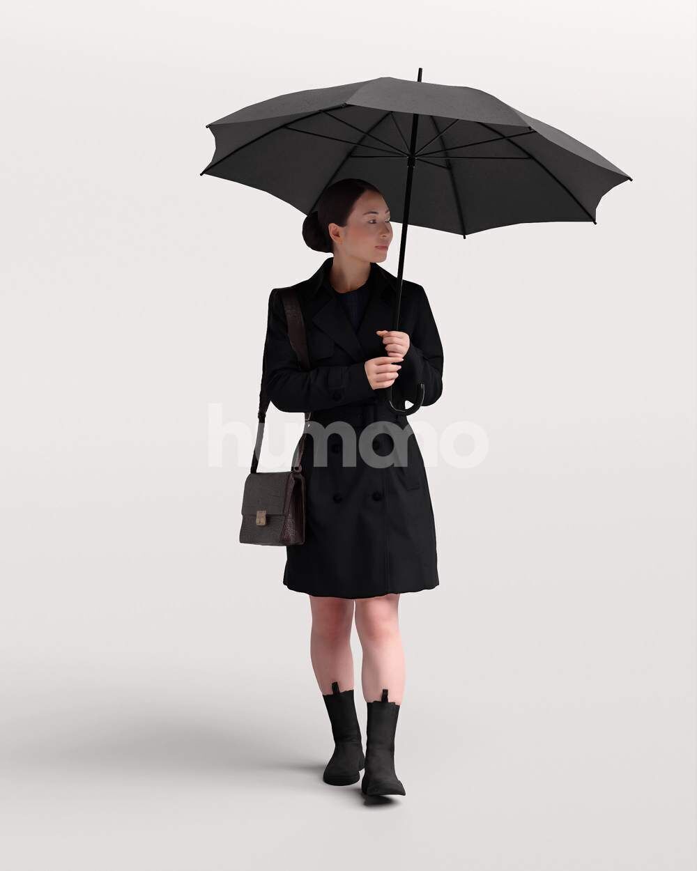 Humano Woman walking in coat  with umbrella -2503-083-5246 3D model_6