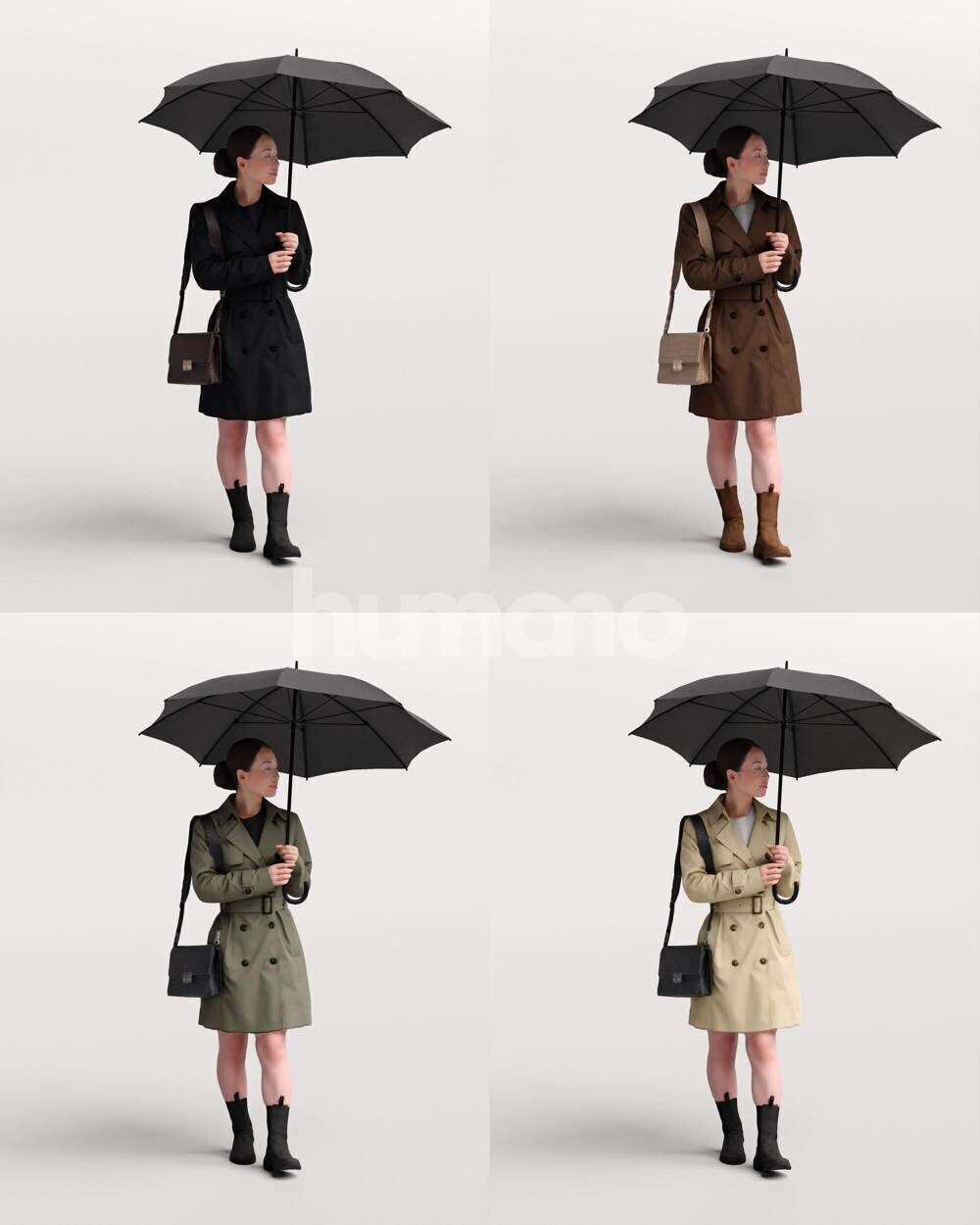 Humano Woman walking in coat  with umbrella -2503-083-5246 3D model_2