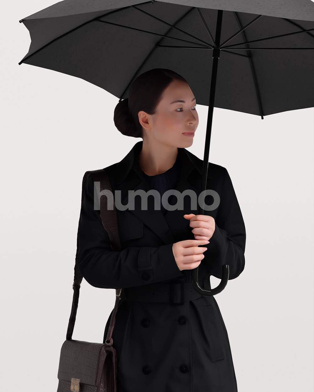 Humano Woman walking in coat  with umbrella -2503-083-5246 3D model_9
