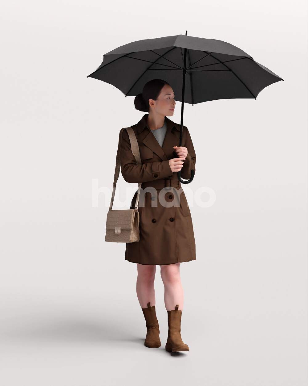 Humano Woman walking in coat  with umbrella -2503-083-5246 3D model_12