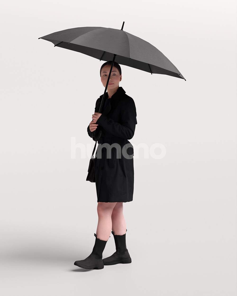 Humano Woman walking in coat  with umbrella -2503-083-5246 3D model_8