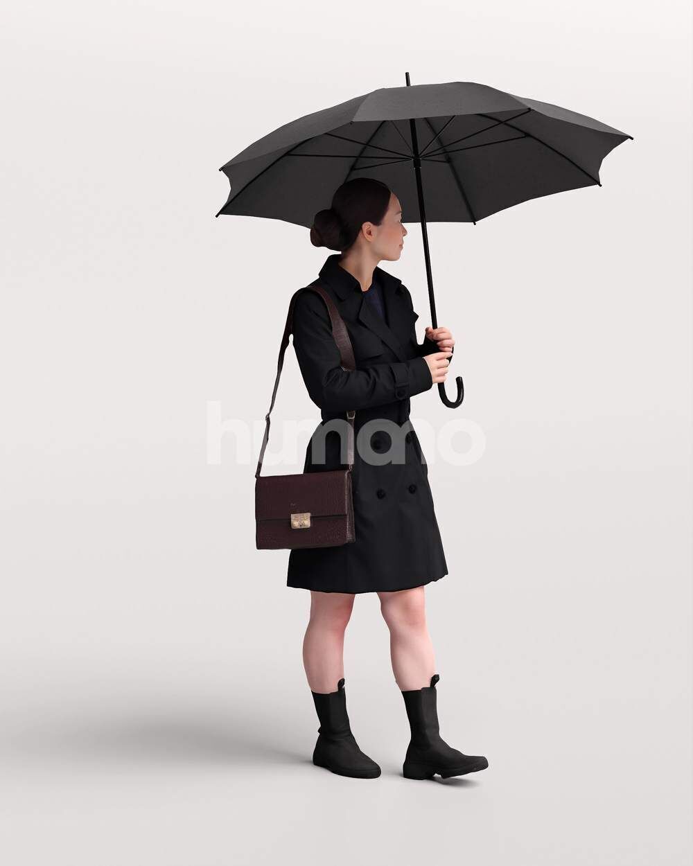 Humano Woman walking in coat  with umbrella -2503-083-5246 3D model_5