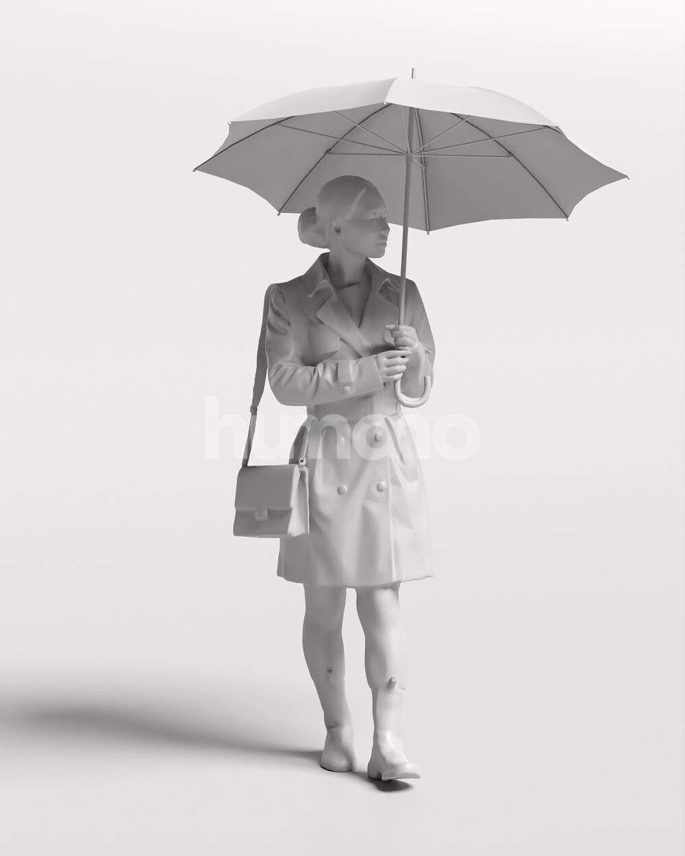 Humano Woman walking in coat  with umbrella -2503-083-5246 3D model_3