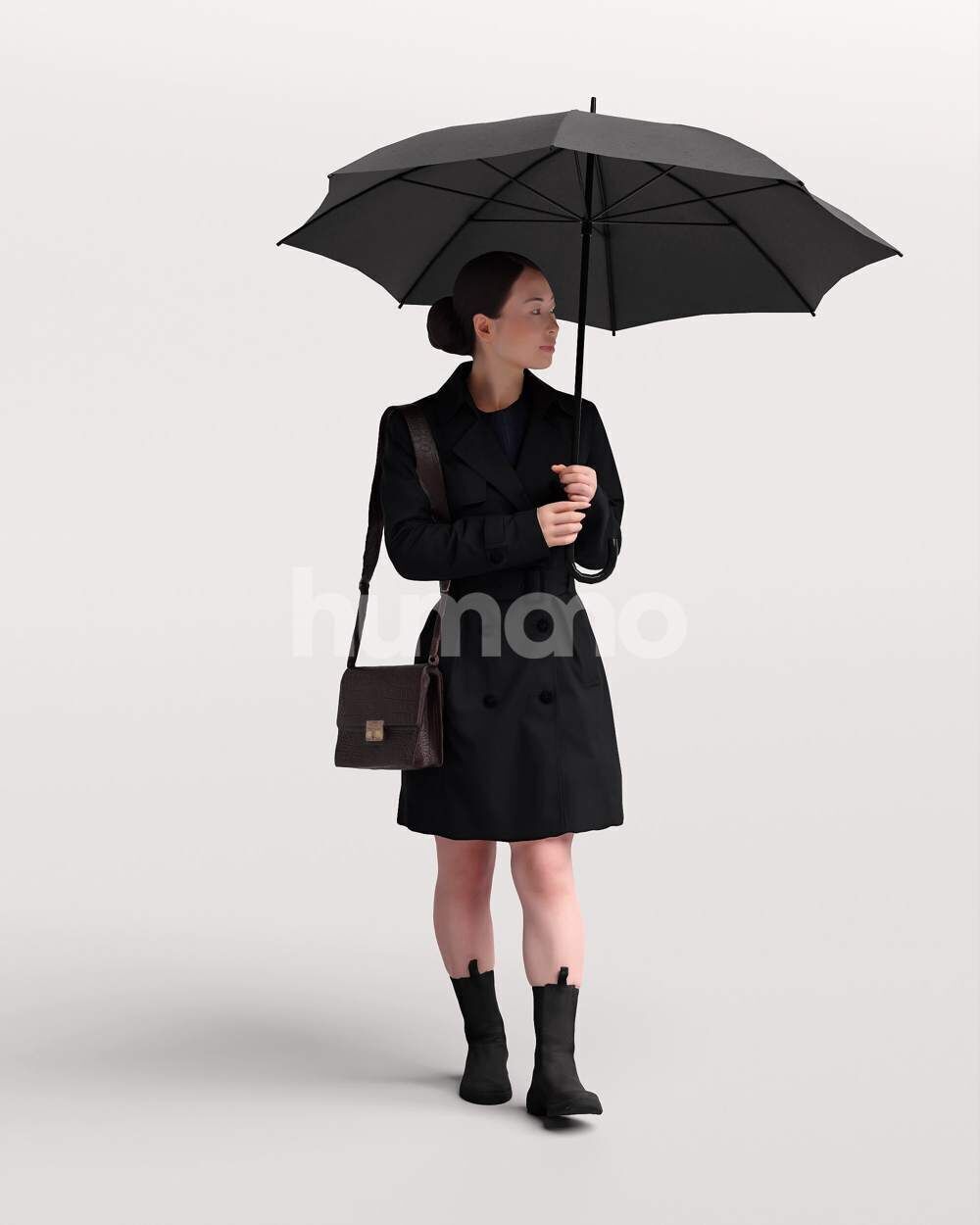 Humano Woman walking in coat  with umbrella -2503-083-5246 3D model_4