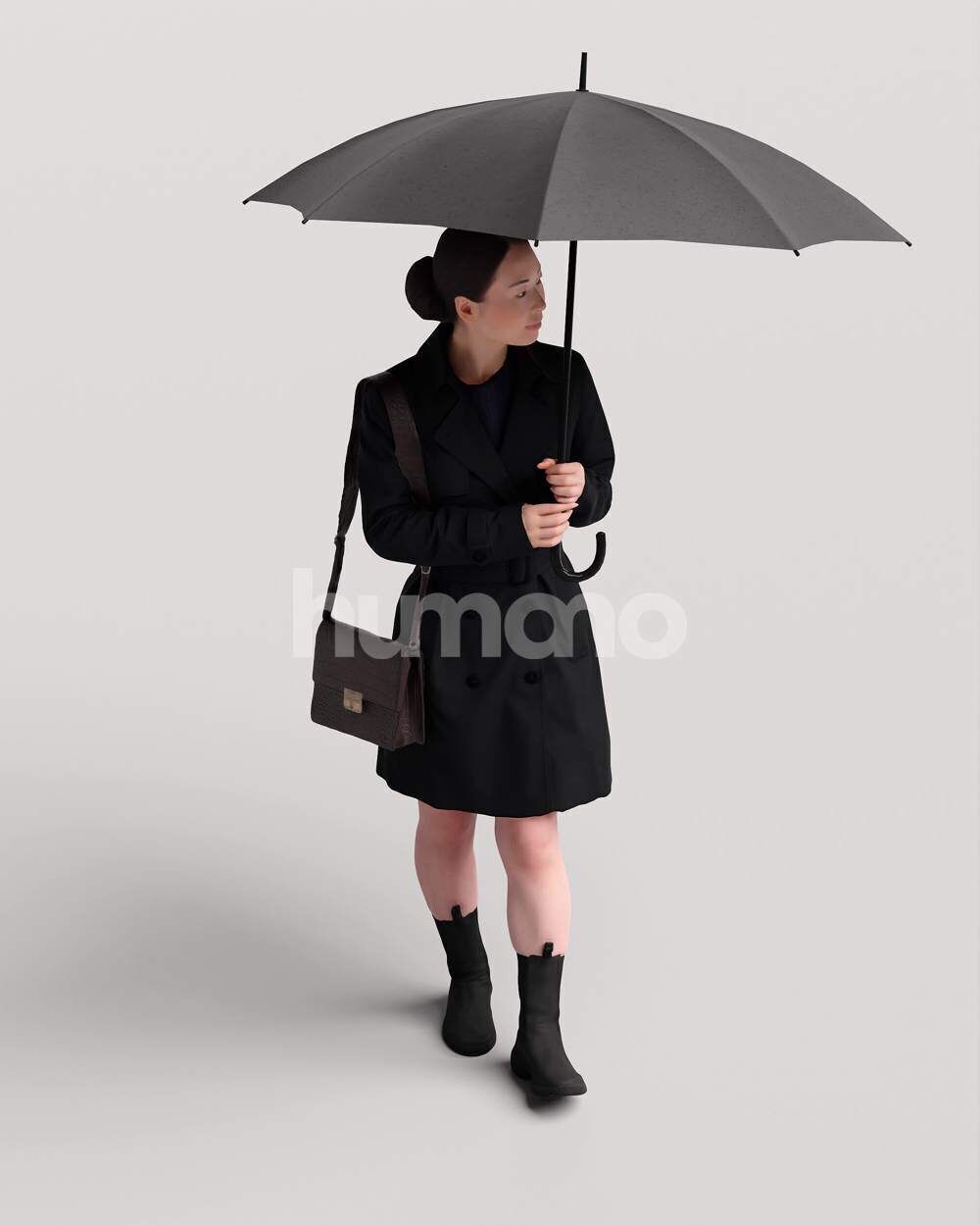 Humano Woman walking in coat  with umbrella -2503-083-5246 3D model_11