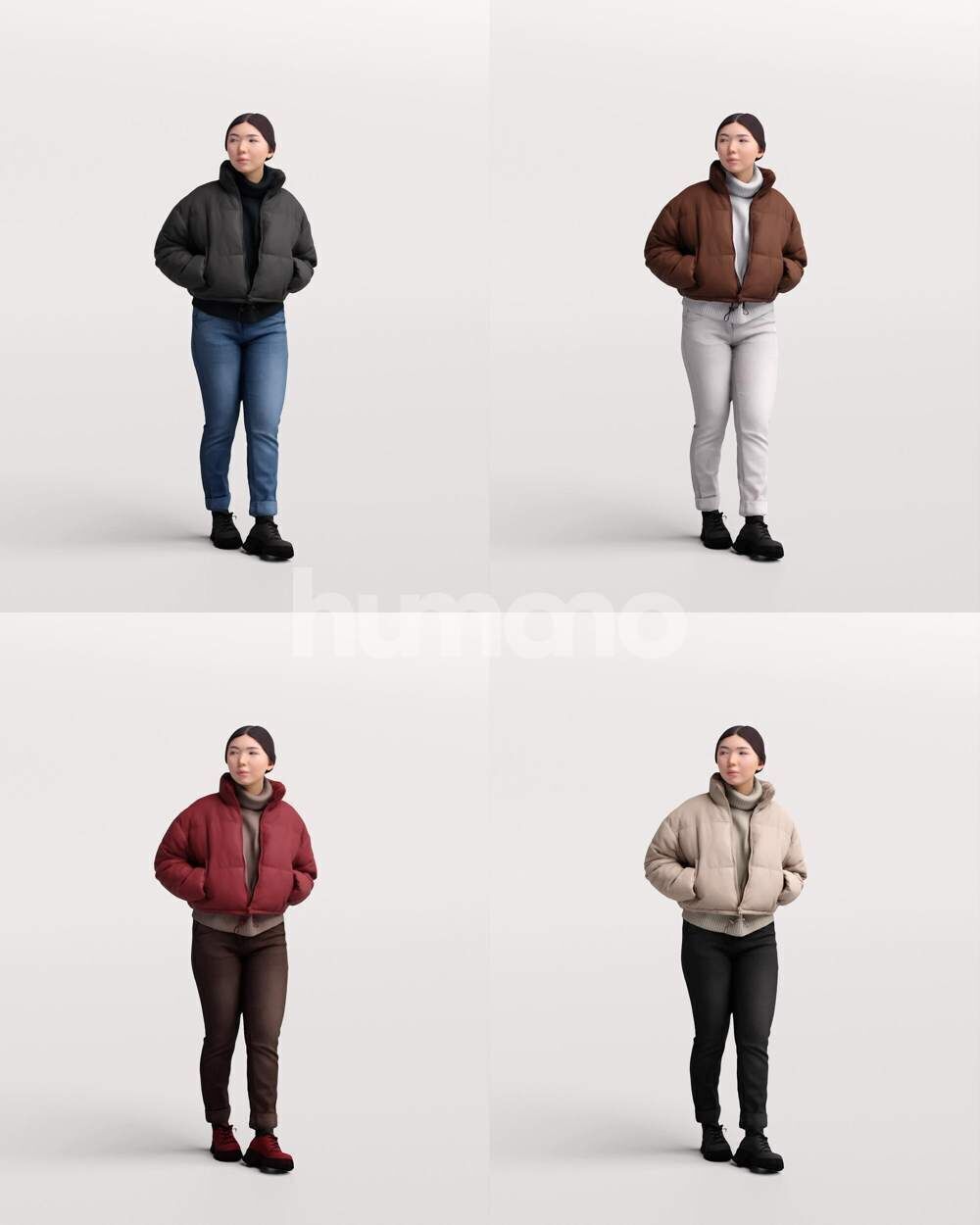 Humano Asian Woman walking in jacket -2503-051-5451 3D model_2