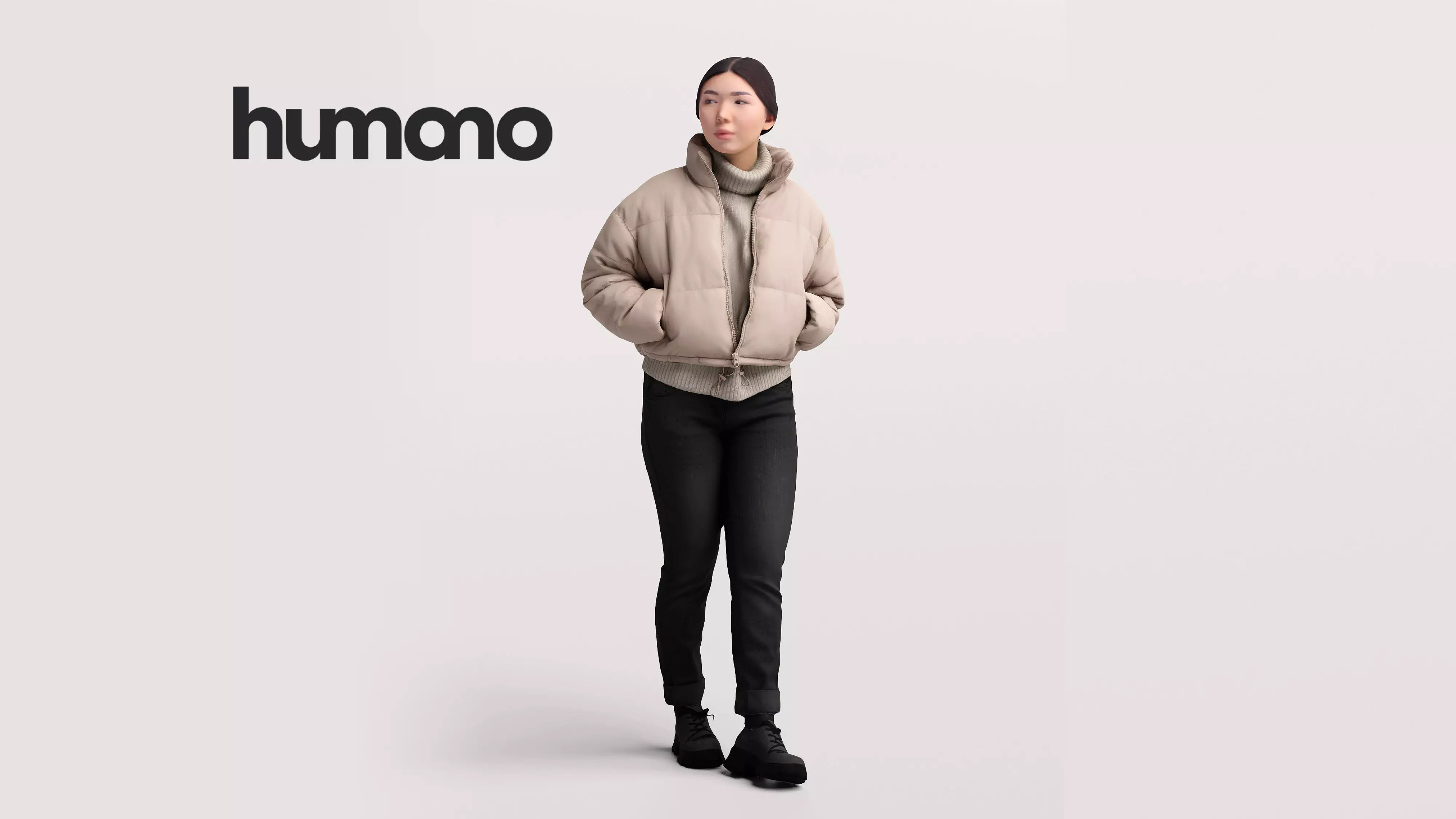 Humano Asian Woman walking in jacket -2503-051-5451 3D model_0