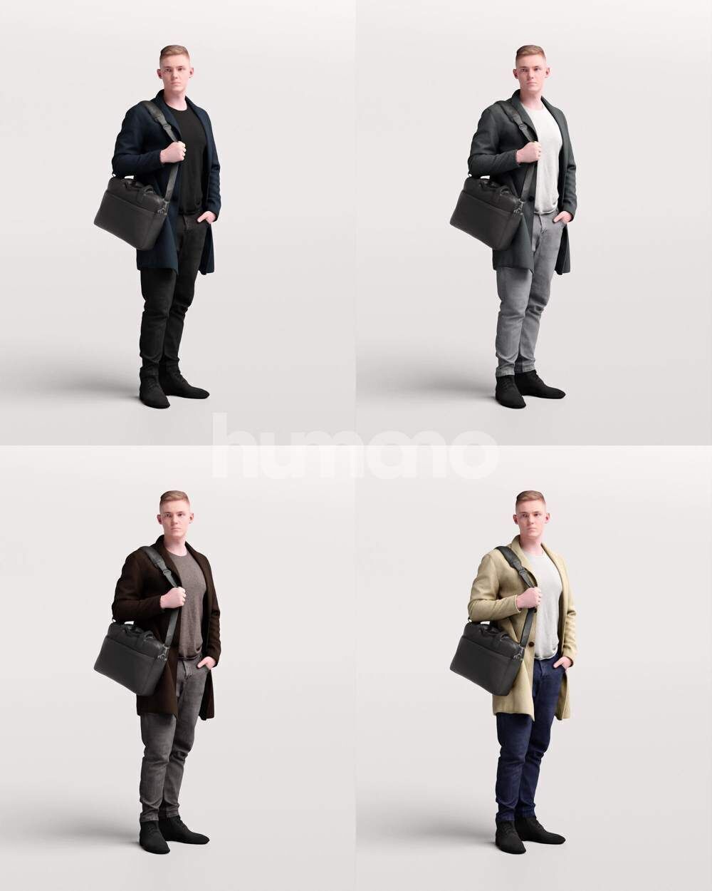 Humano Man walking in jacket with laptop bag -2503-035-1668 3D model_2
