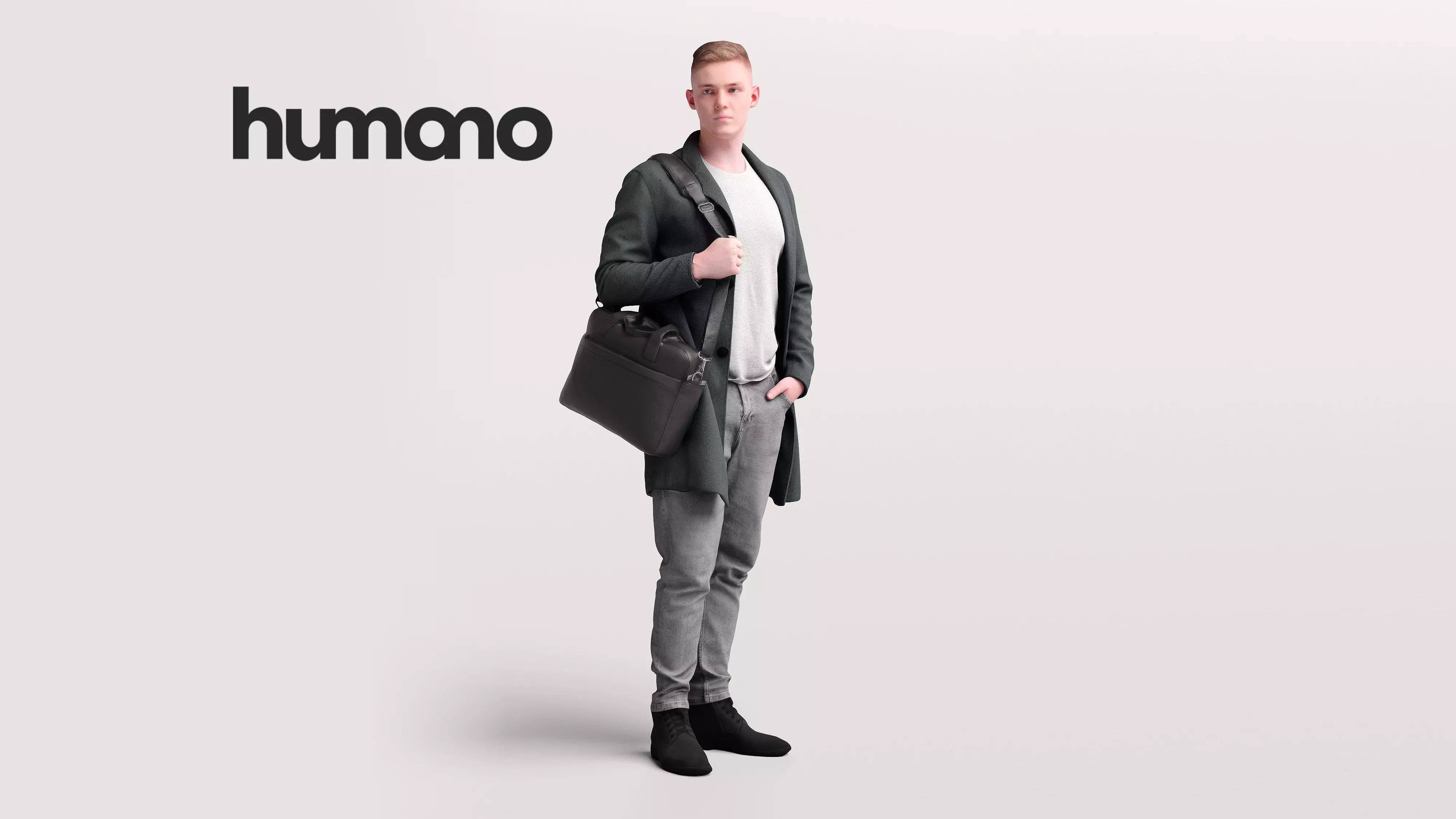 Humano Man walking in jacket with laptop bag -2503-035-1668 3D model_0