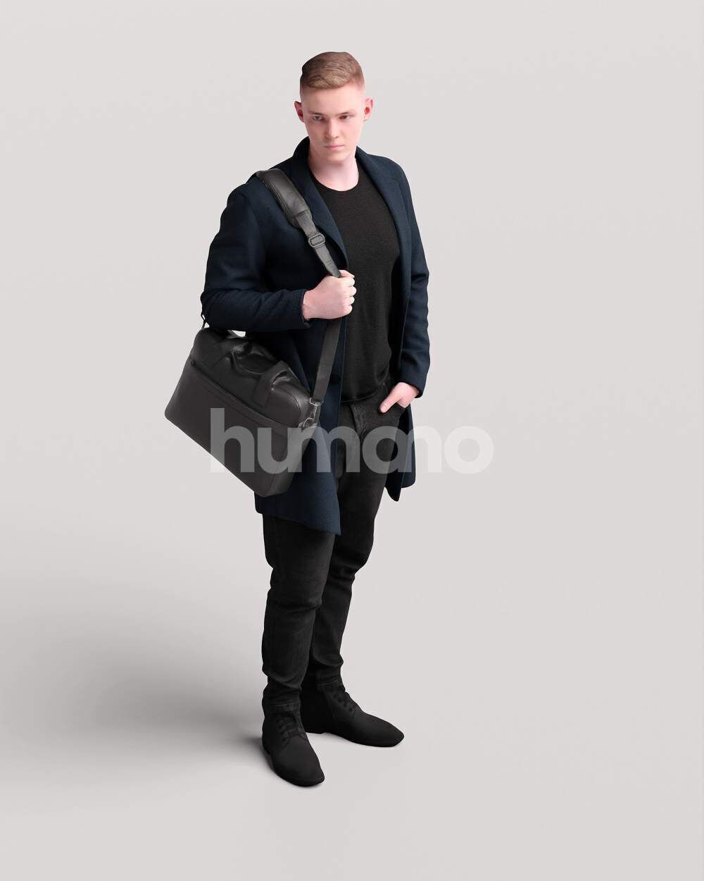 Humano Man walking in jacket with laptop bag -2503-035-1668 3D model_11