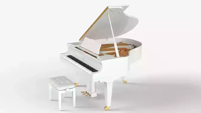 White Classic Grand Piano with chair