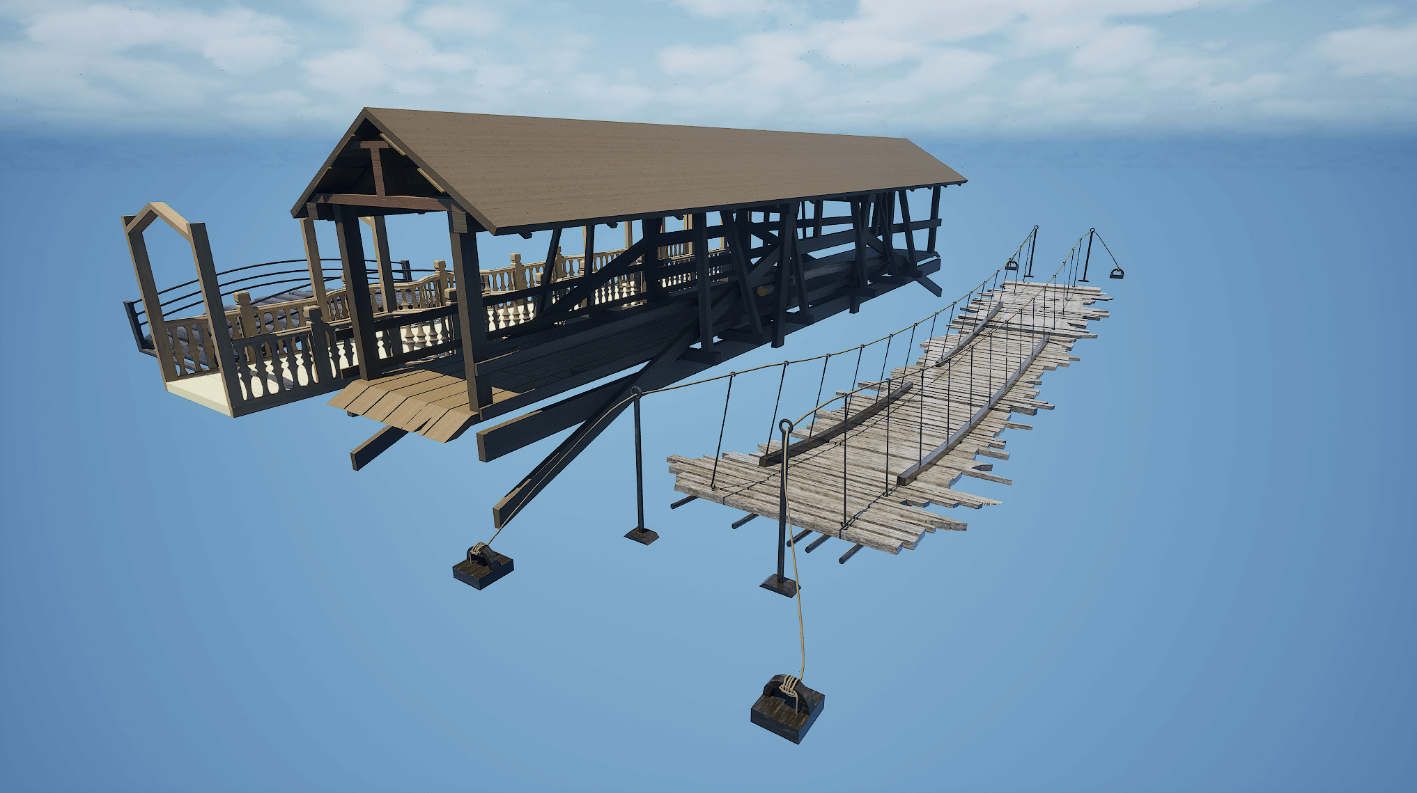 Stylish Wood Bridge Pack Game Ready and Optimized 4 Unique Types Low-poly 3D model_2