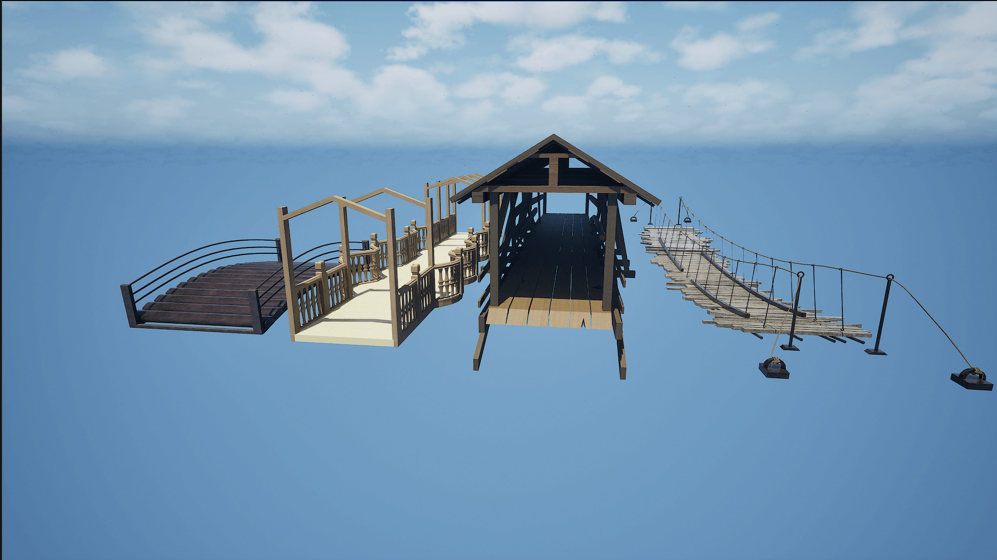 Stylish Wood Bridge Pack Game Ready and Optimized 4 Unique Types Low-poly 3D model_1