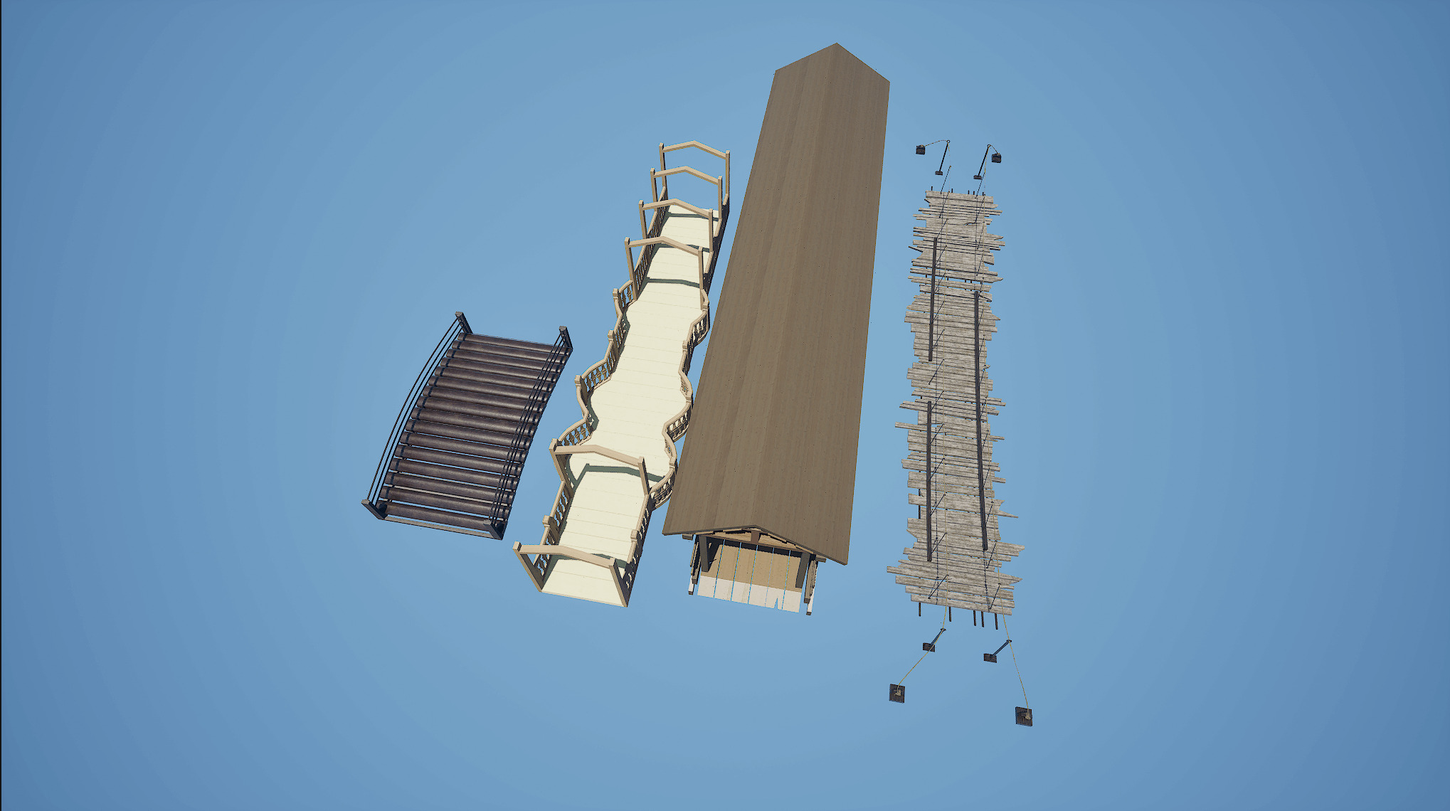 Stylish Wood Bridge Pack Game Ready and Optimized 4 Unique Types Low-poly 3D model_9