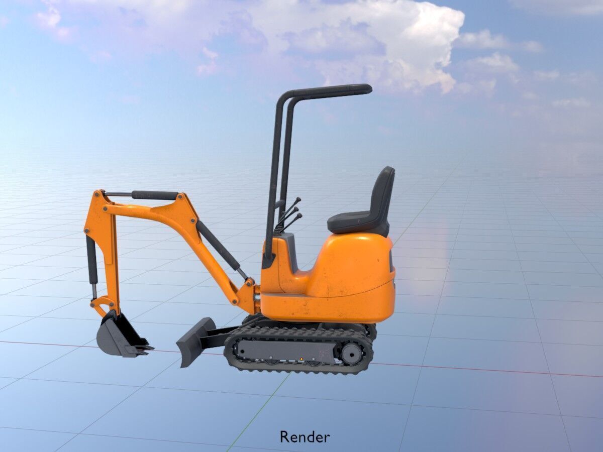 Mini-Digger Orange Low-poly 3D model_19