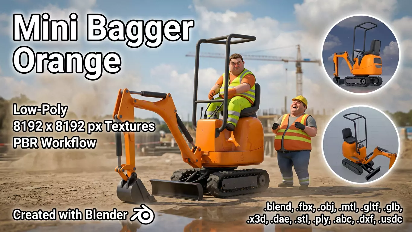 Mini-Digger Orange Low-poly 3D model