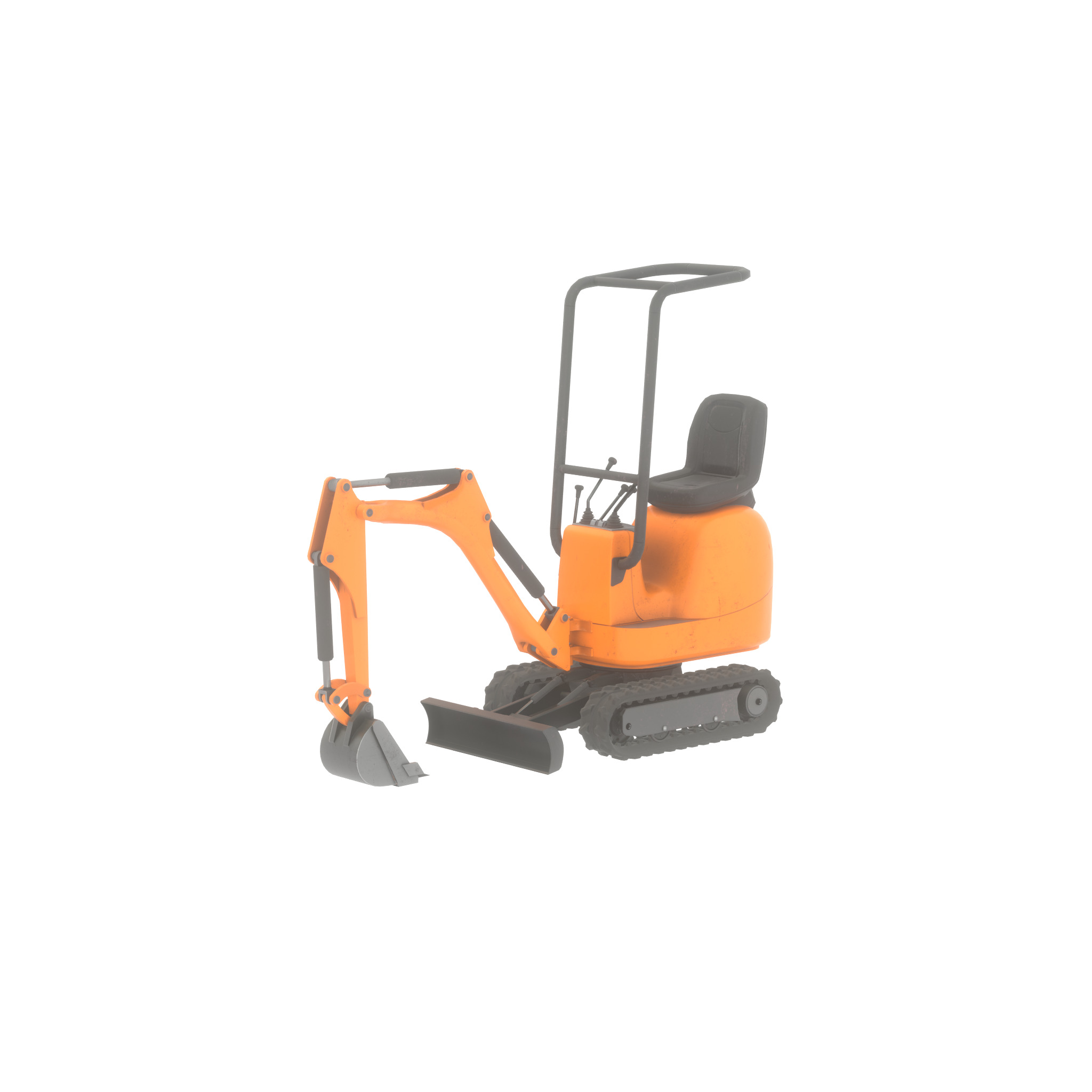 Mini-Digger Orange Low-poly 3D model_23