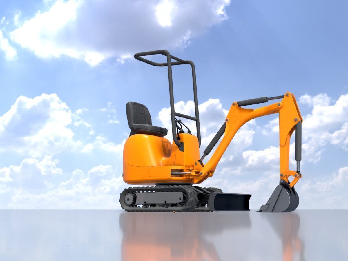 Mini-Digger Orange Low-poly 3D model_2