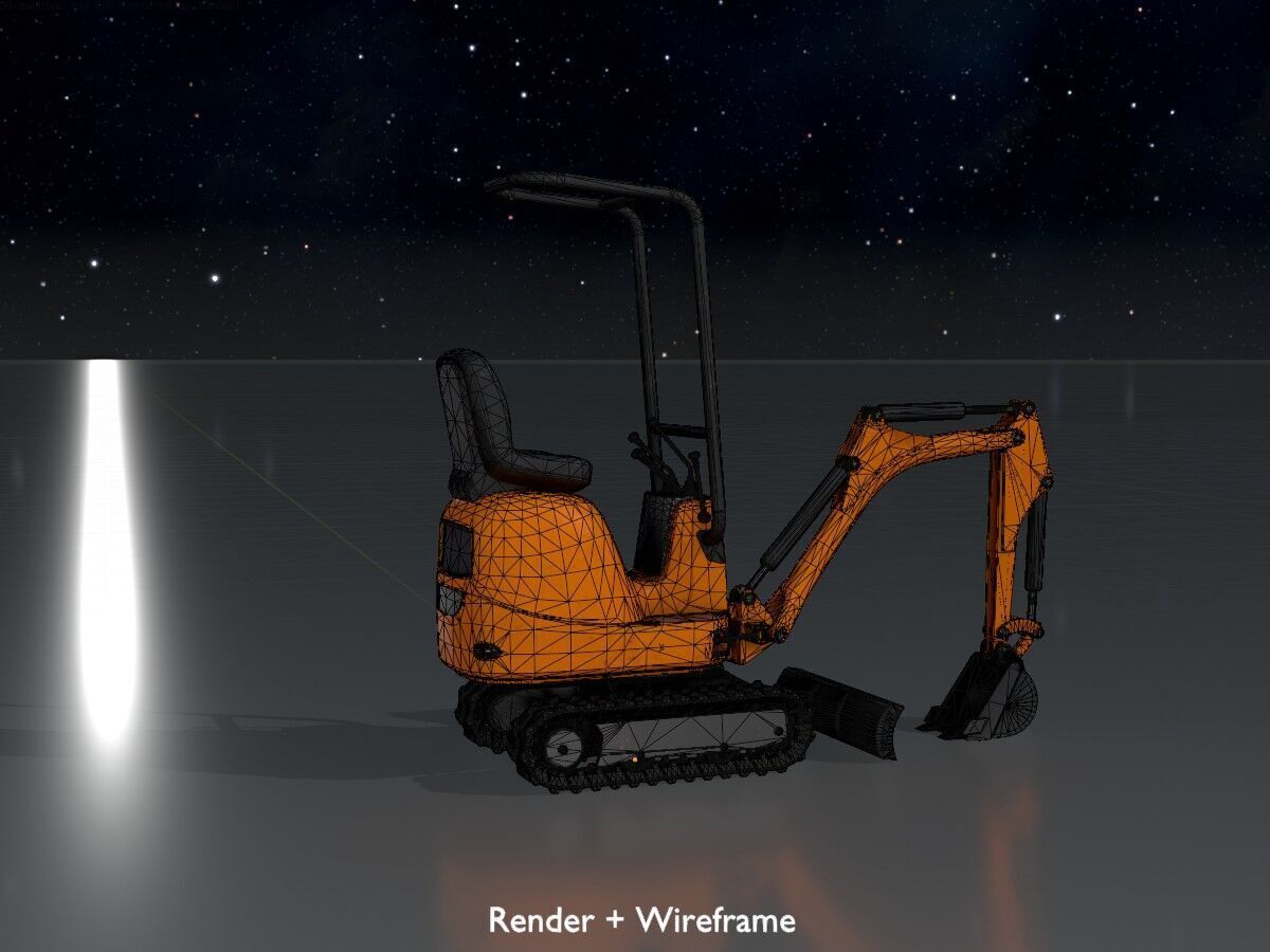 Mini-Digger Orange Low-poly 3D model_8