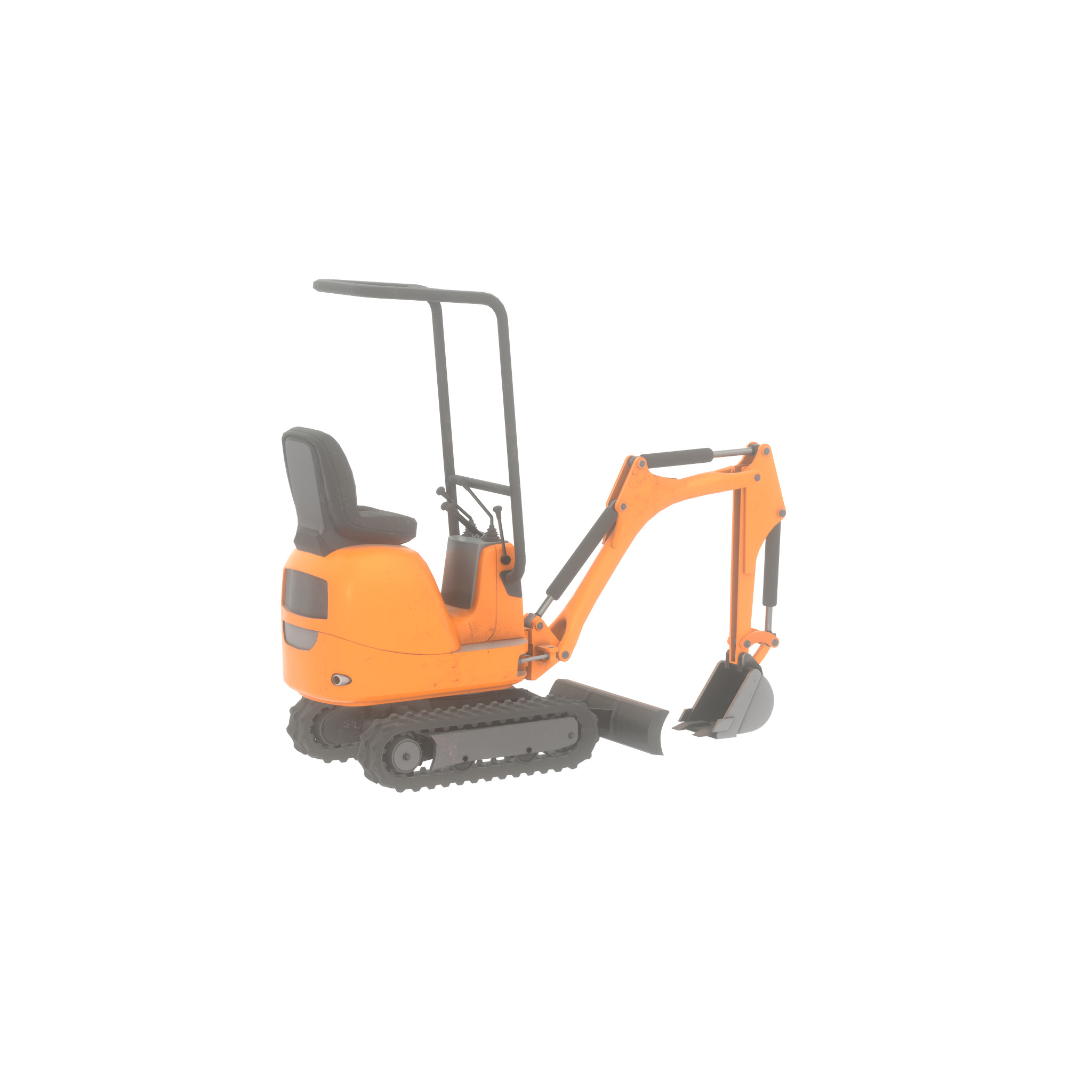 Mini-Digger Orange Low-poly 3D model_46