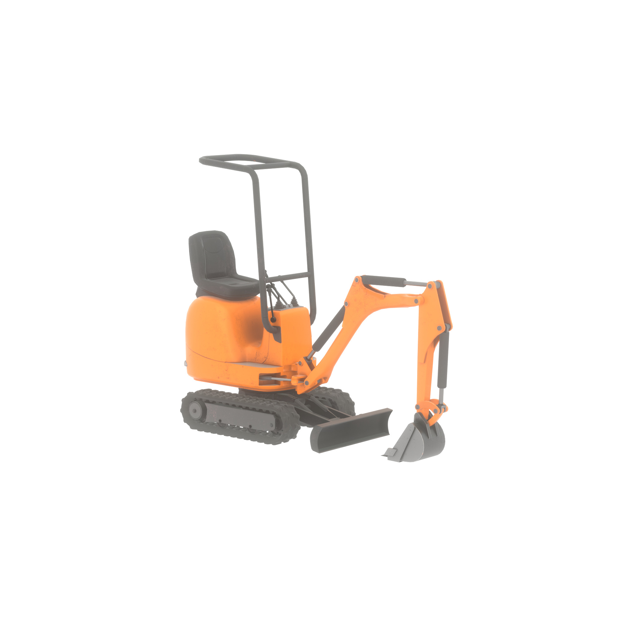 Mini-Digger Orange Low-poly 3D model_55