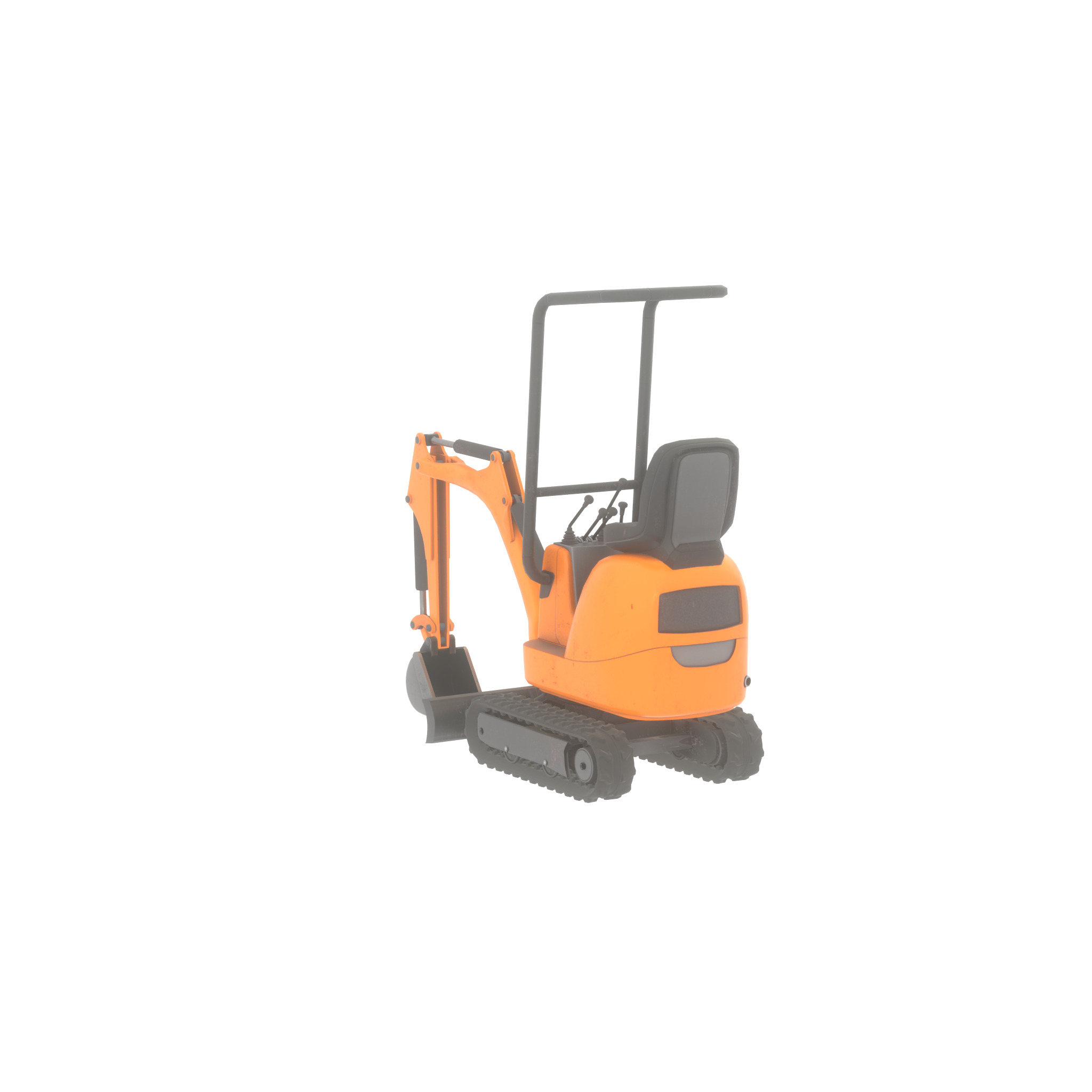 Mini-Digger Orange Low-poly 3D model_35