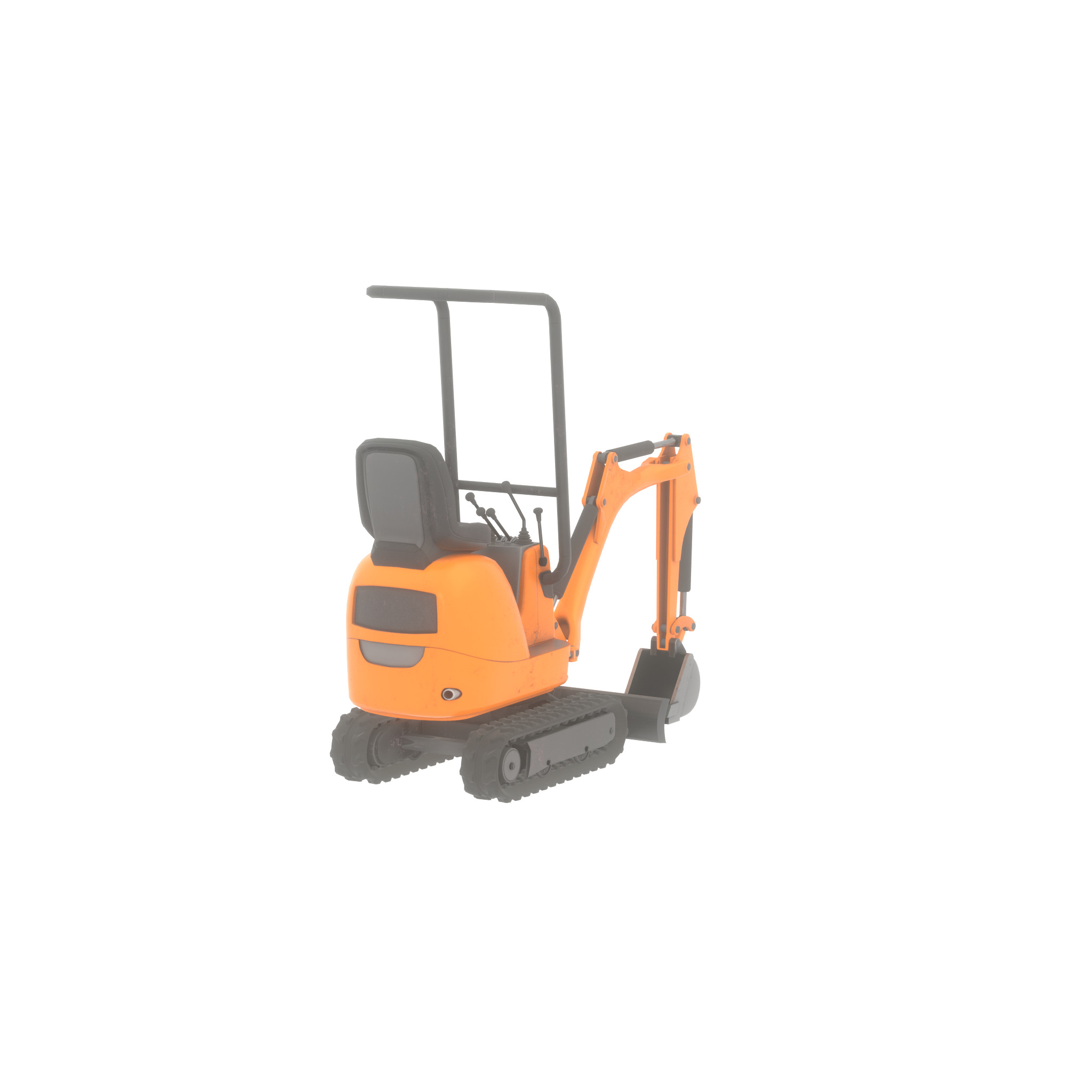 Mini-Digger Orange Low-poly 3D model_42