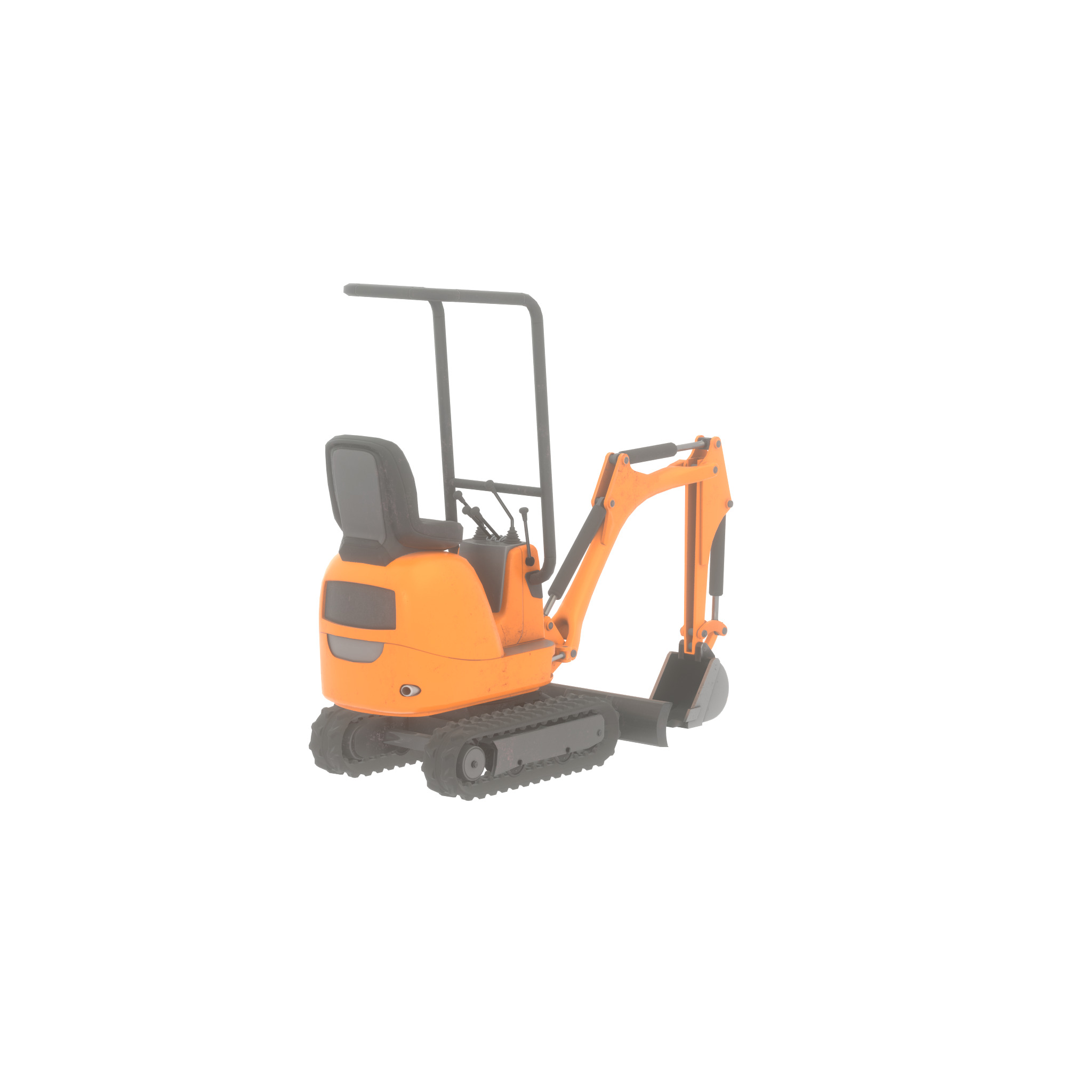 Mini-Digger Orange Low-poly 3D model_44