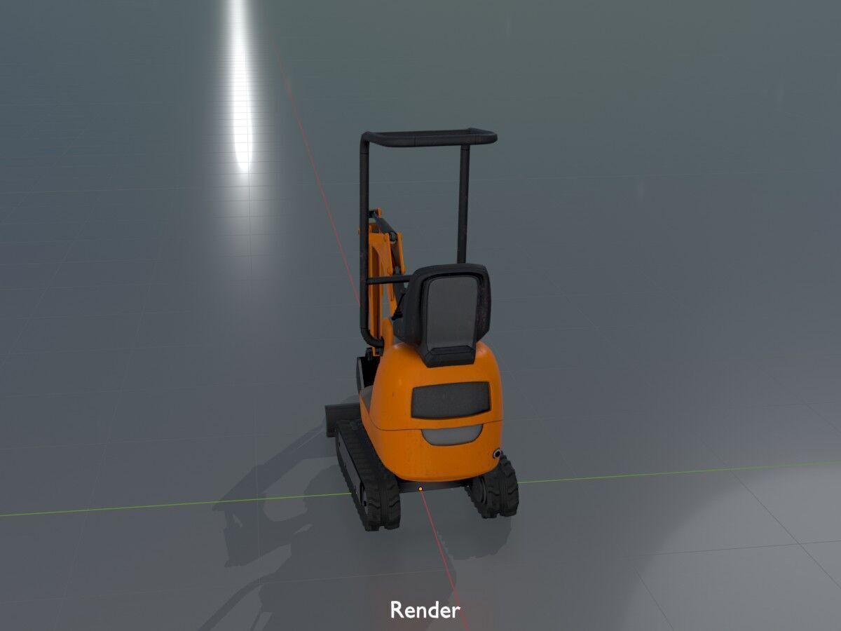 Mini-Digger Orange Low-poly 3D model_16