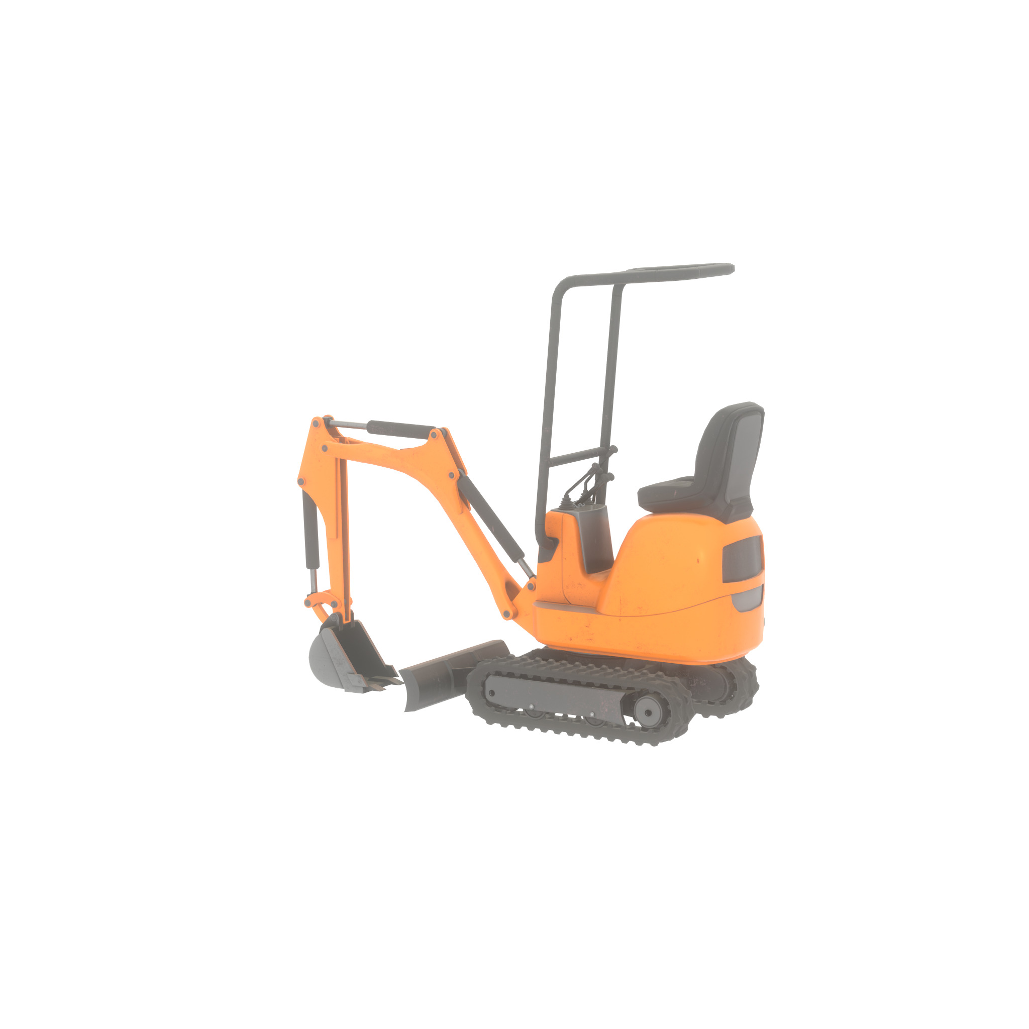 Mini-Digger Orange Low-poly 3D model_31