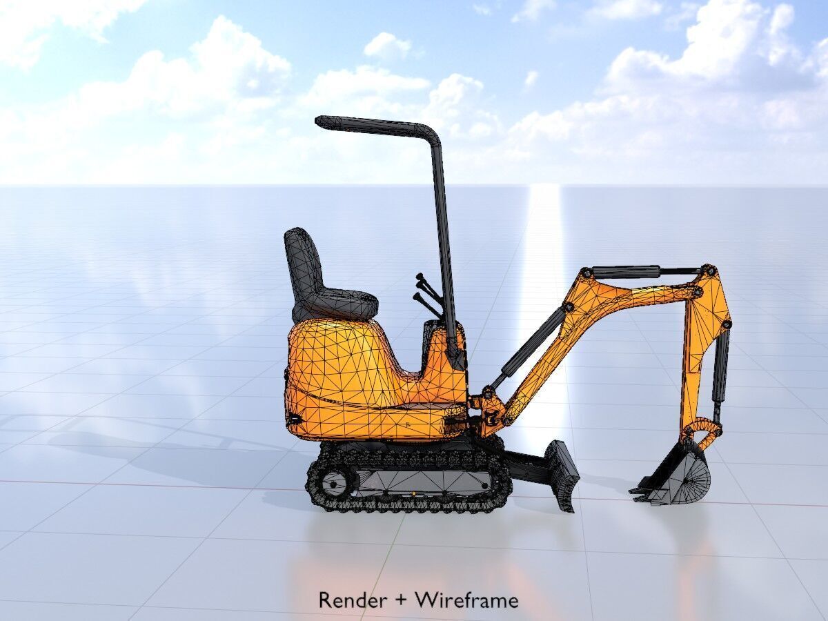 Mini-Digger Orange Low-poly 3D model_5