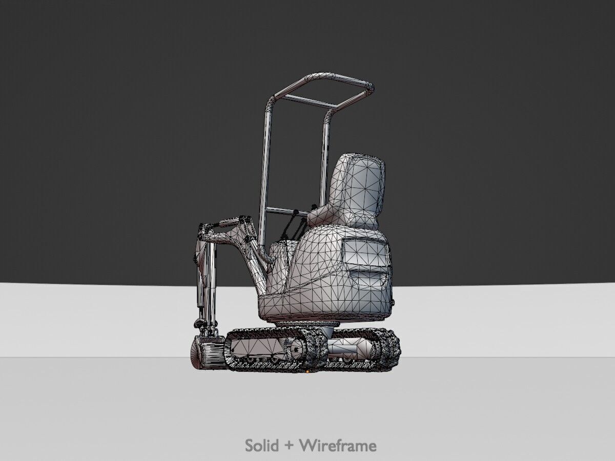 Mini-Digger Orange Low-poly 3D model_11