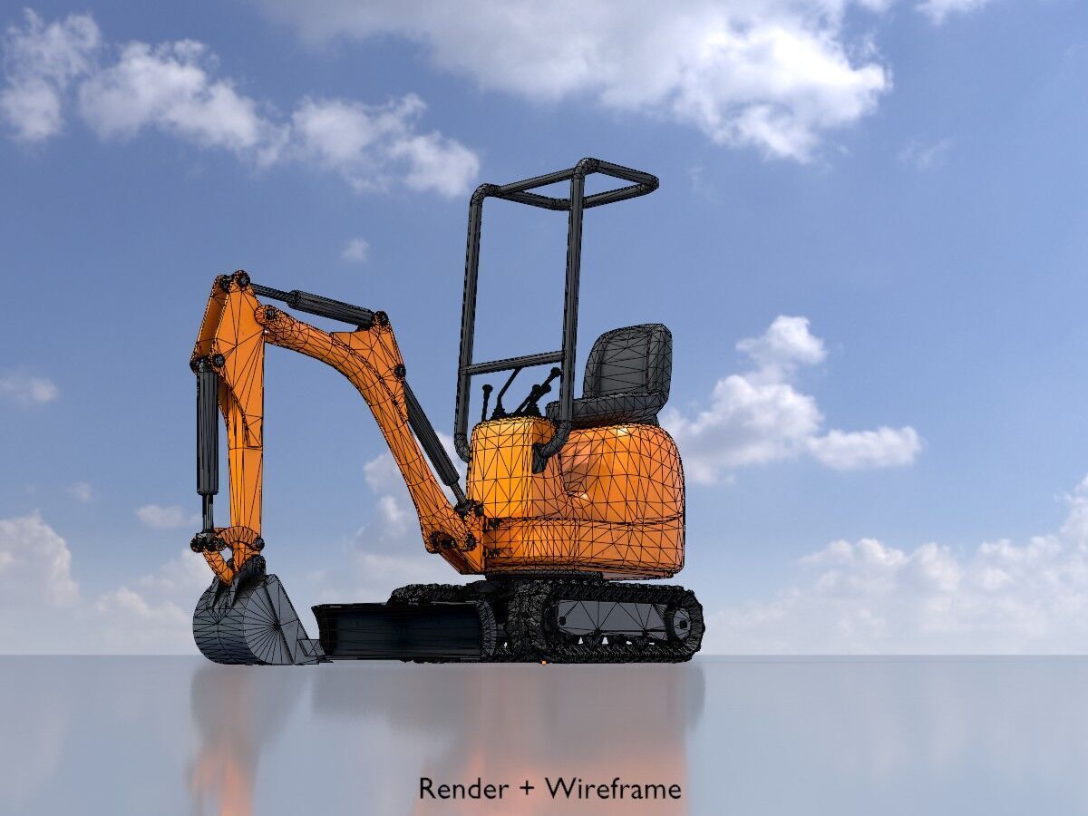 Mini-Digger Orange Low-poly 3D model_6