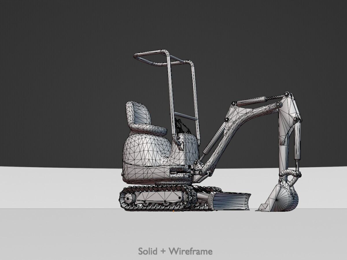 Mini-Digger Orange Low-poly 3D model_9
