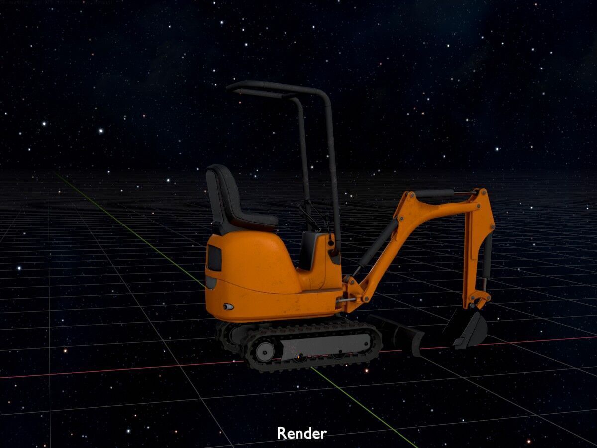 Mini-Digger Orange Low-poly 3D model_17