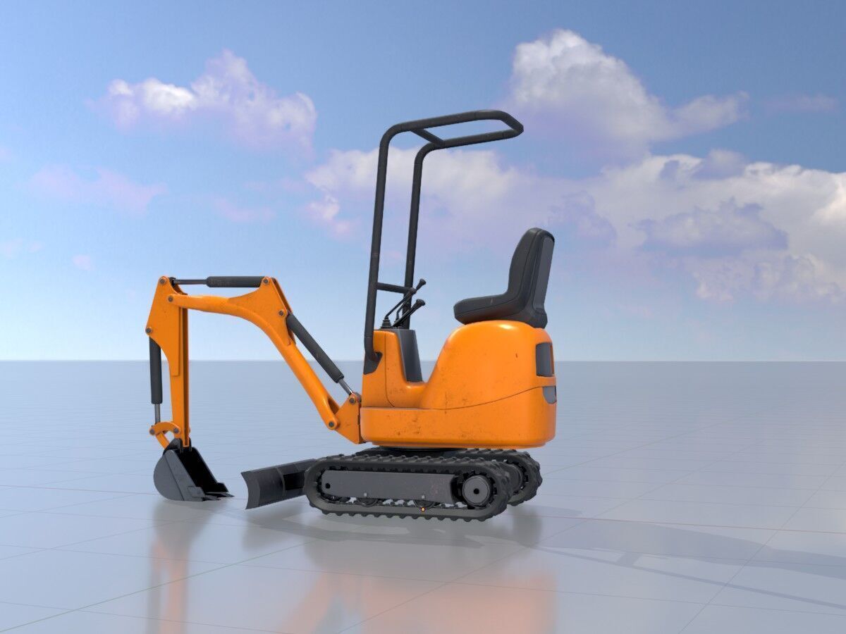 Mini-Digger Orange Low-poly 3D model_3
