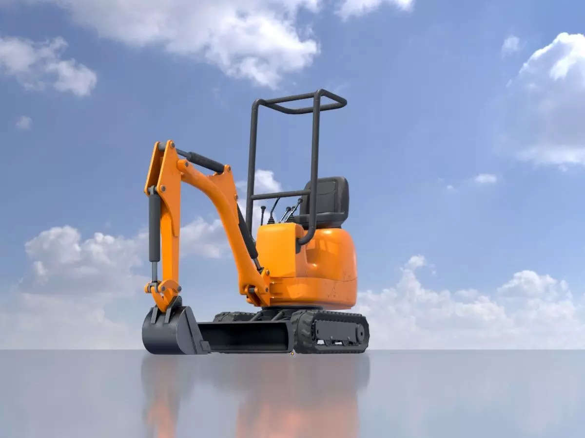 Mini-Digger Orange Low-poly 3D model_0