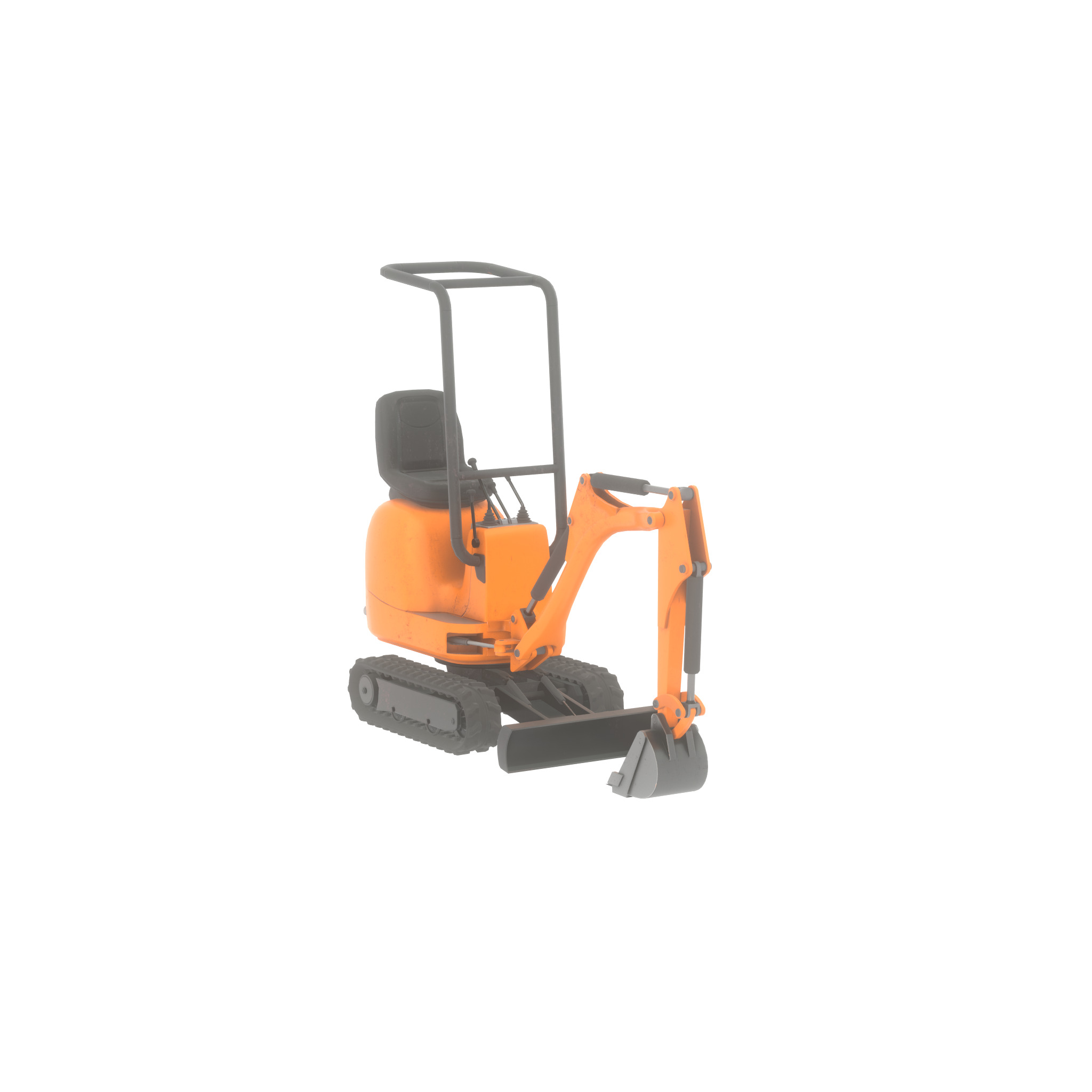 Mini-Digger Orange Low-poly 3D model_32