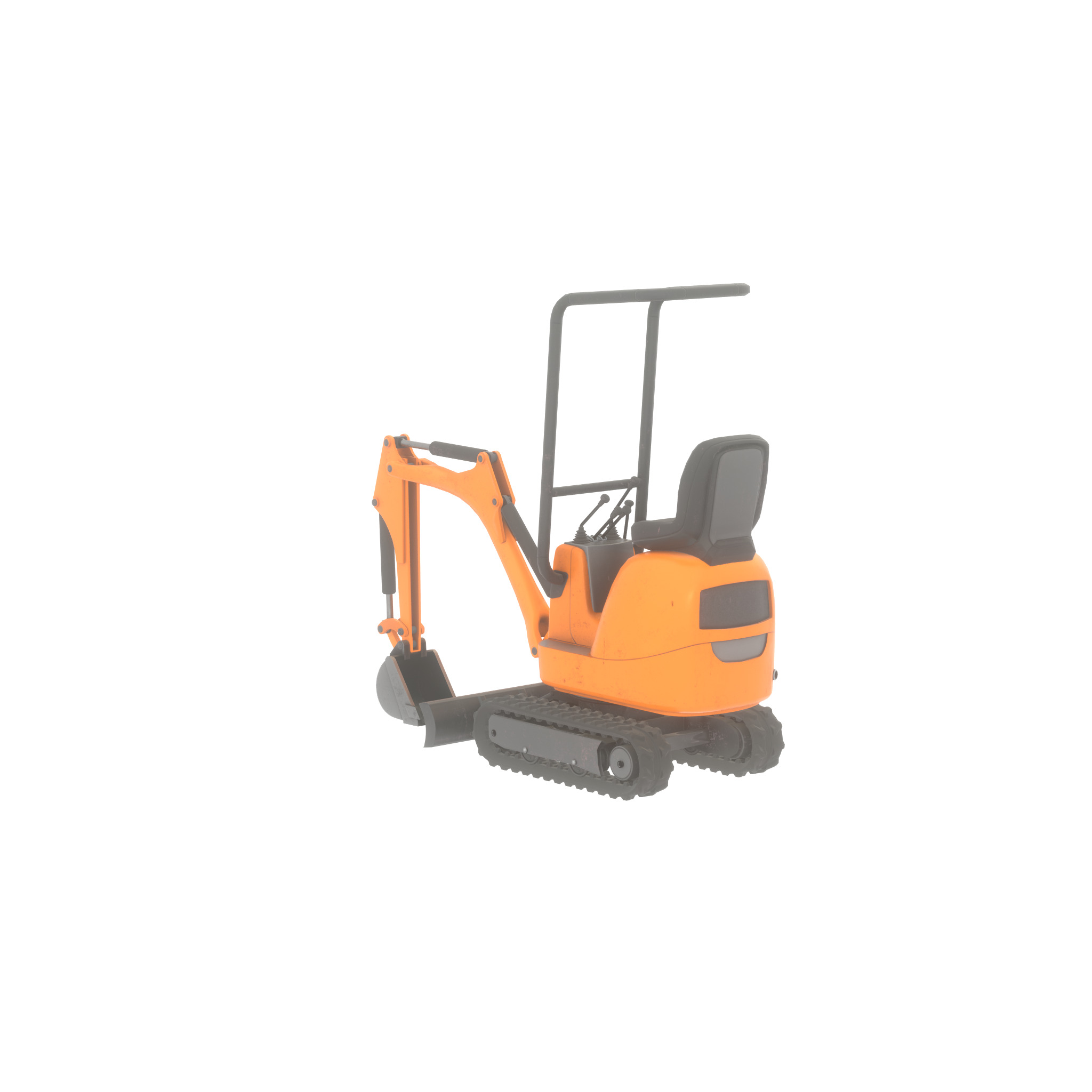 Mini-Digger Orange Low-poly 3D model_34