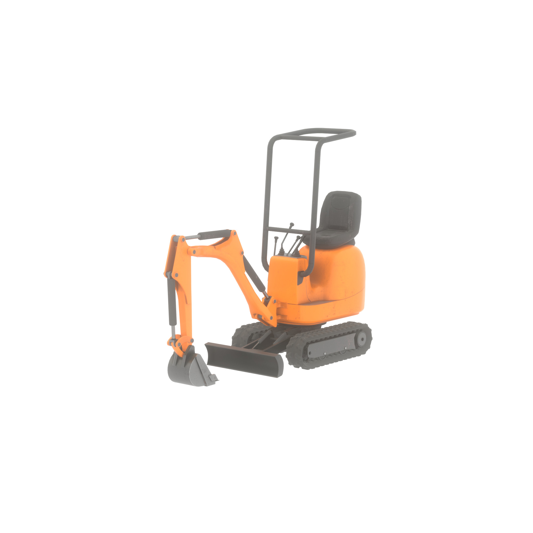 Mini-Digger Orange Low-poly 3D model_22