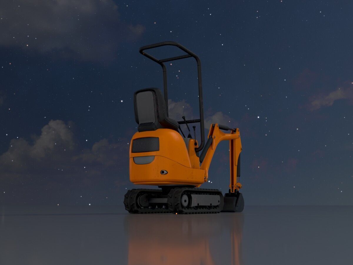 Mini-Digger Orange Low-poly 3D model_4