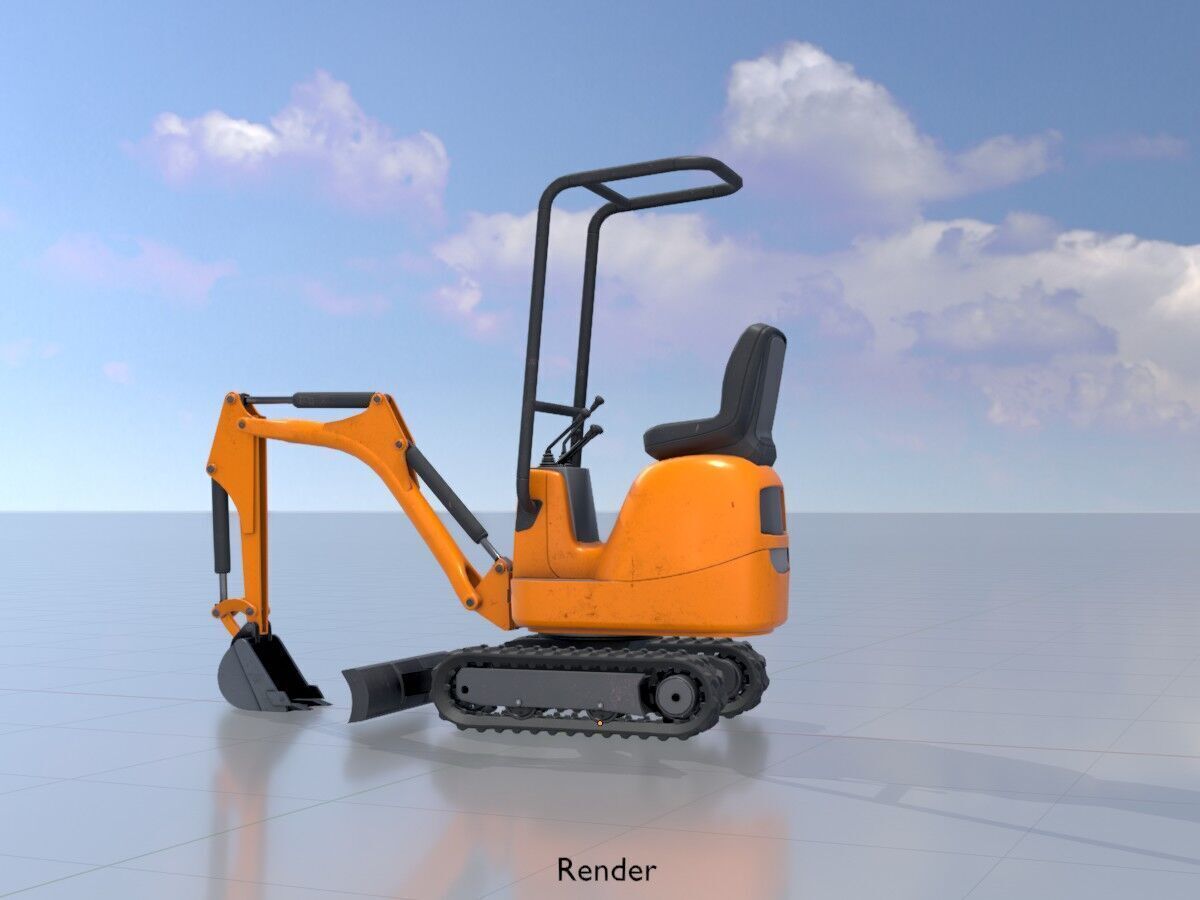Mini-Digger Orange Low-poly 3D model_15